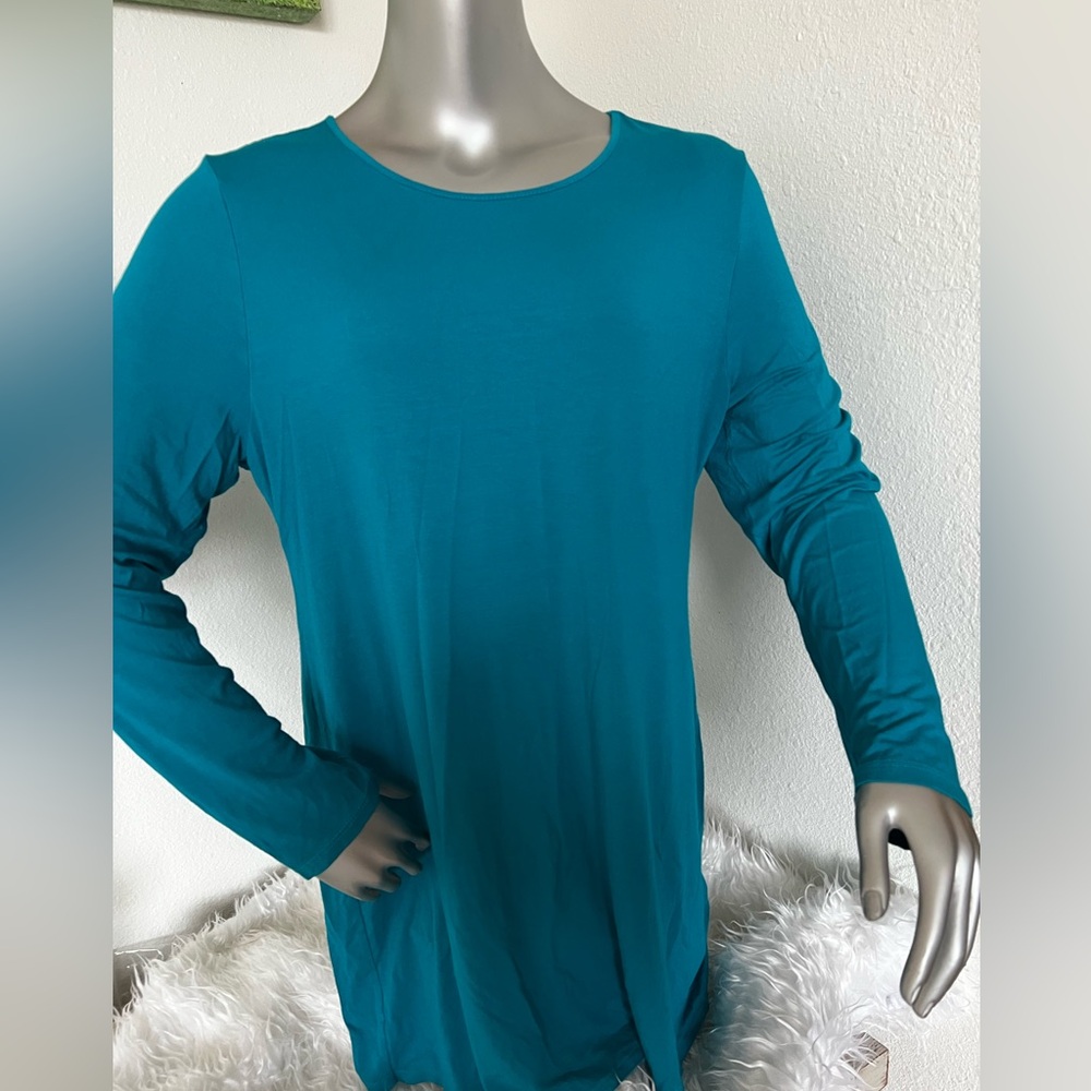 J Jill stretch knit tunic top size L teal blue